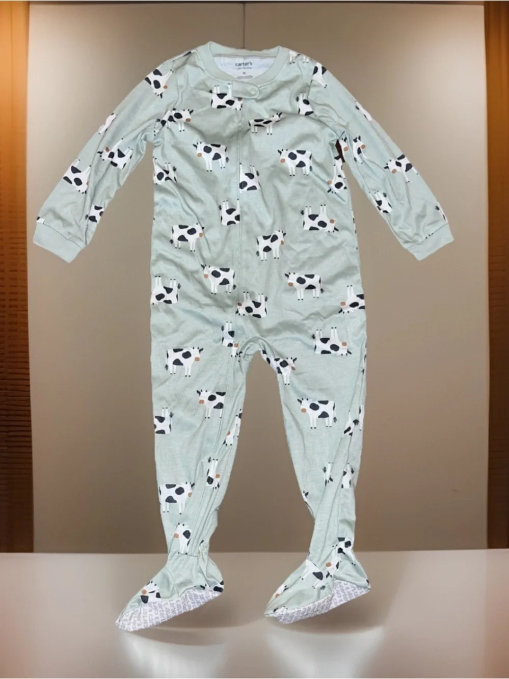 Mint Green COWS CLASSIC ZIPPER FITTED FOOTIE One-Piece for Toddlers 4T